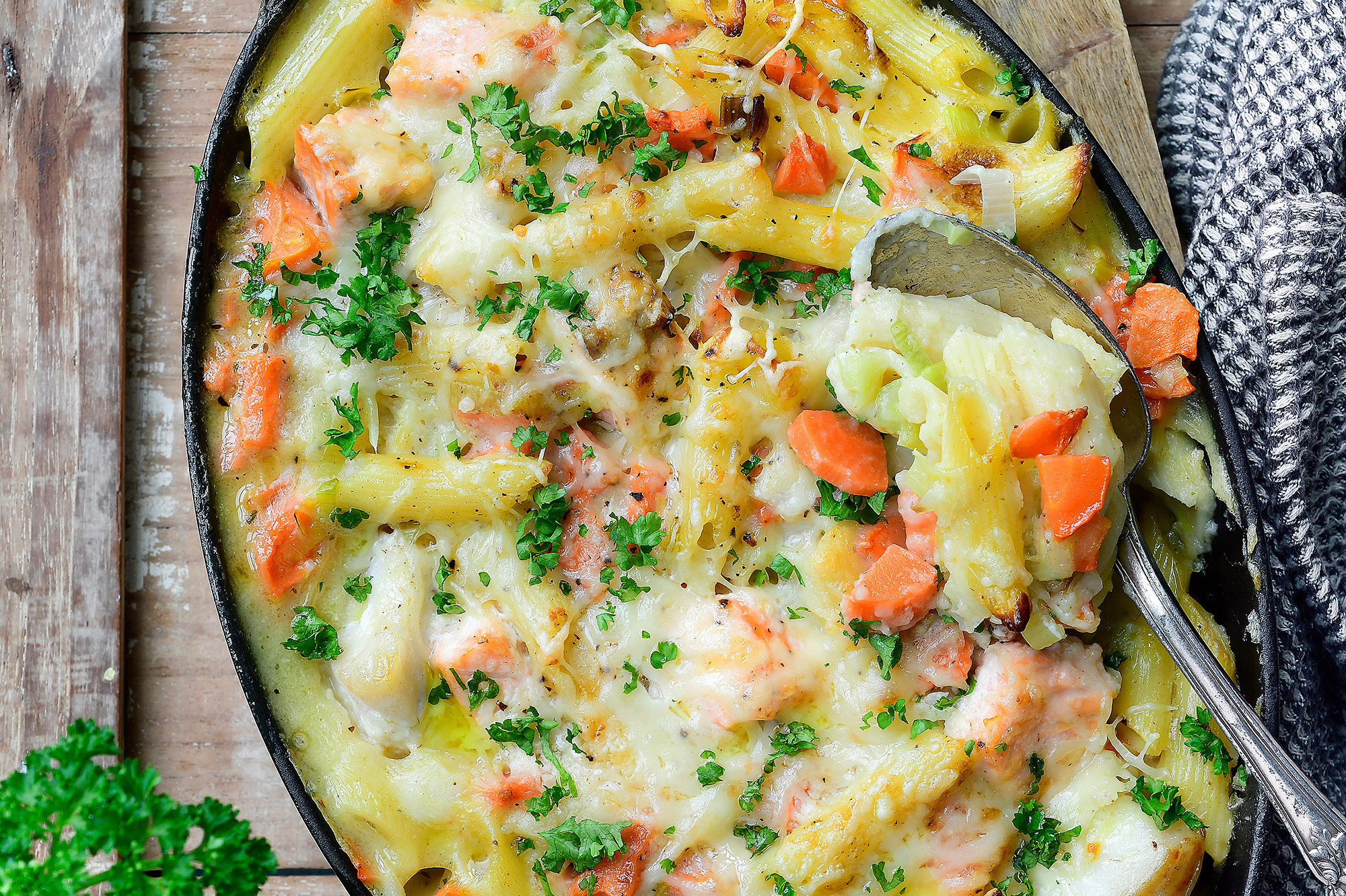Ovenschotel met pasta en vis